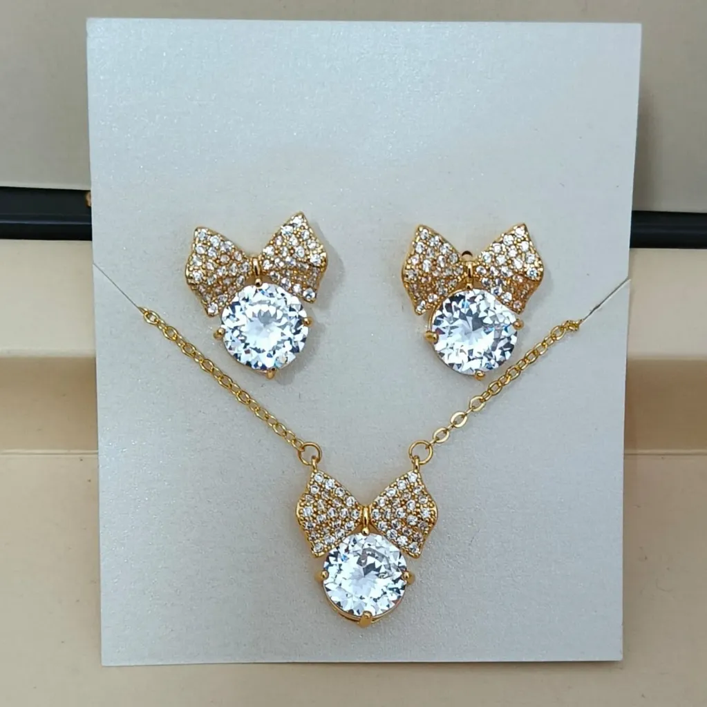 [PSG011] Celeste Bow Sparkle Anti-Tarnish Pendant Set