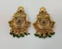 Peacock Motif Kundan Copper Statement Earrings with Green Bead Drops