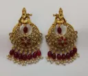 Krishna Motif Kundan Chandbali Earrings with Ruby Drops