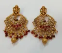 Ganesh Kundan Chandbali Earrings with Ruby Drops & Jhumka Accent
