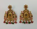 Peacock Motif Enamel Kundan Earrings with Multicolour Bead Drops