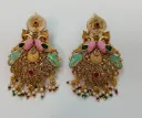 Twin Peacock Enamel Kundan Earrings with Pearl Bead Drops