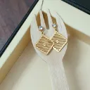 Golden Striped Diamond Drop Earrings – Anti Tarnish
