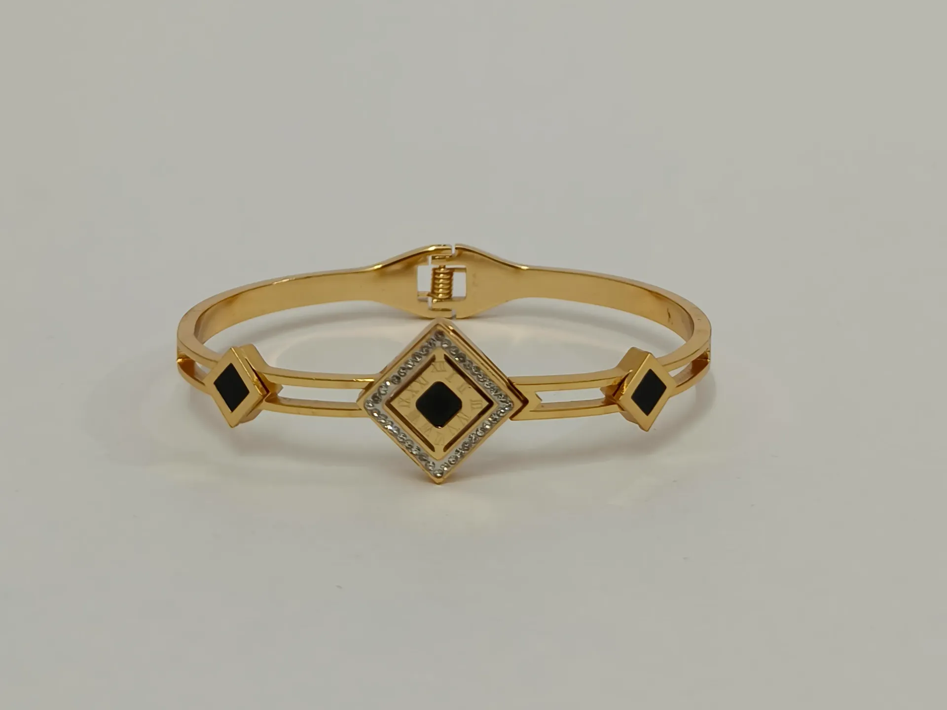 [ATBG014] Square Dial Crystal Frame Anti Tarnish Bracelet – Gold Finish