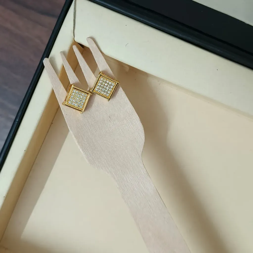 Golden Sparkle Square Stud Earrings