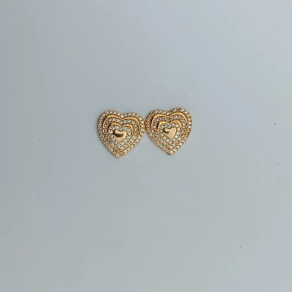 [ATEG006] Layered Heart Crystal Stud Earrings – Anti Tarnish