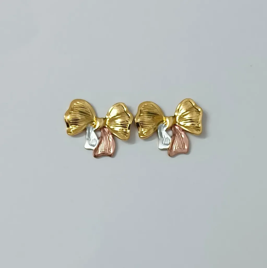 Tri-Tone Bow Drop Stud Earrings – Anti Tarnish