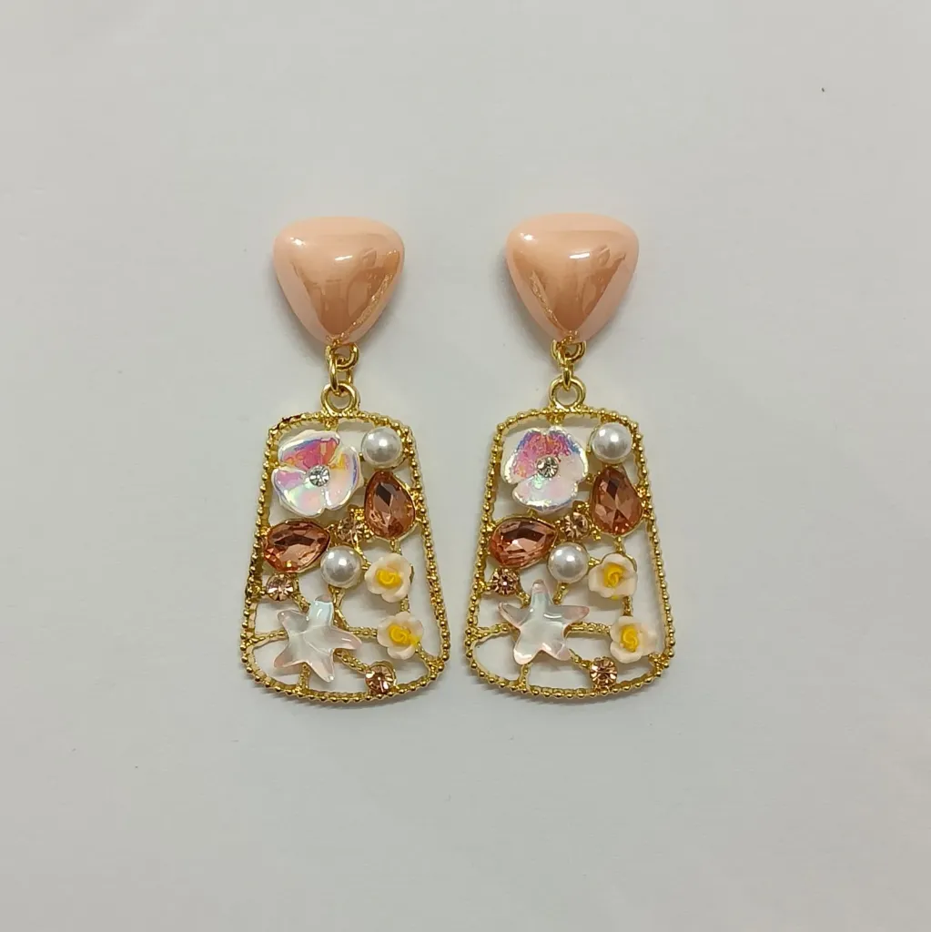 Floral Embellished Statement Drop Earrings – Anti Tarnish