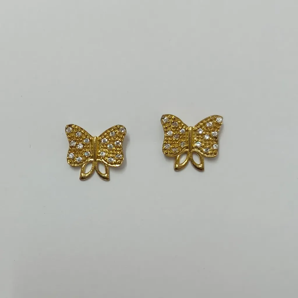 Gold-Toned American Diamond Butterfly Stud Earrings