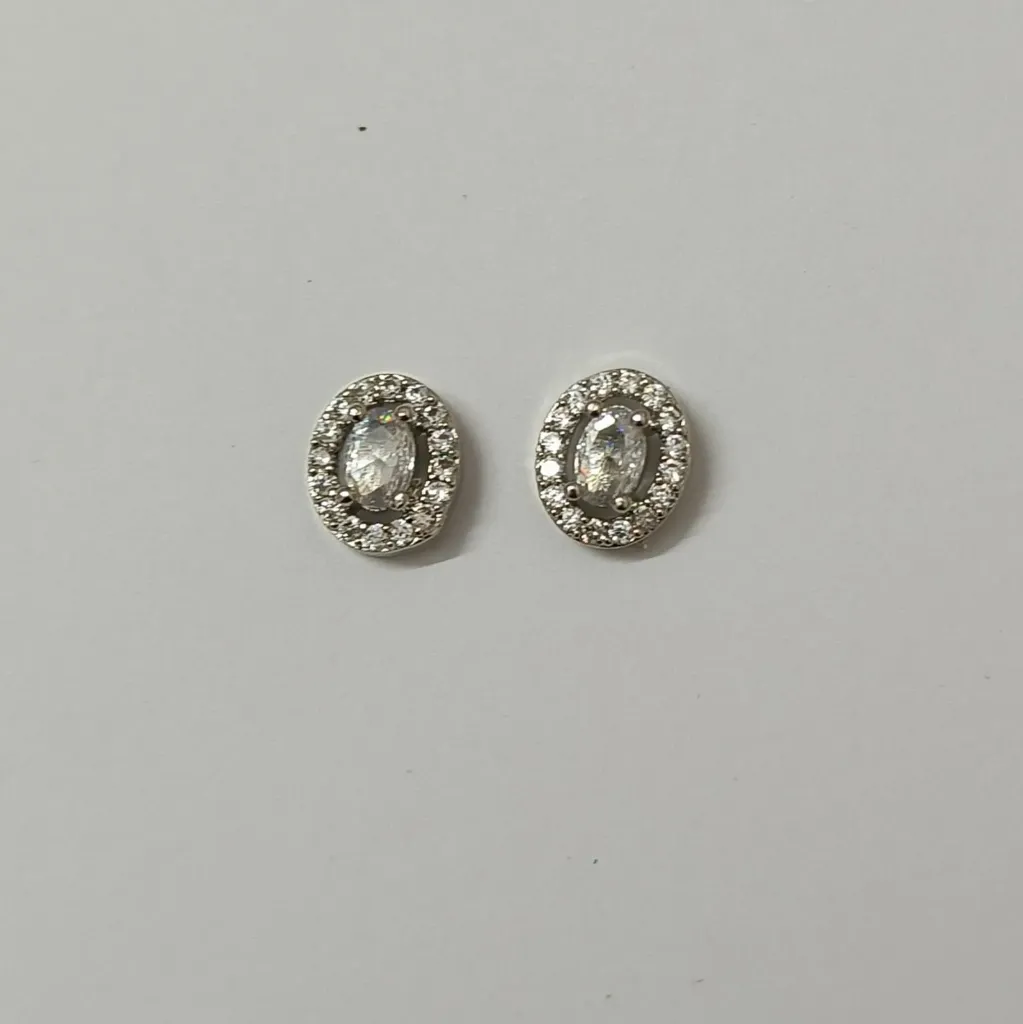 Silver-Toned American Diamond Halo Stud Earrings