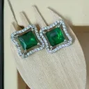 Emerald Halo American Diamond Statement Earrings