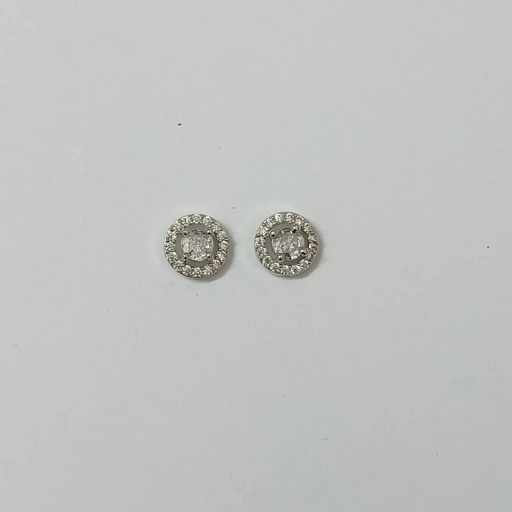Silver-Toned American Diamond Halo Stud Earrings