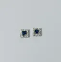 Silver-Toned Square American Diamond Halo Stud Earrings