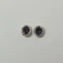 Silver-Toned Oval Cut Coloured Stone Halo Stud Earrings