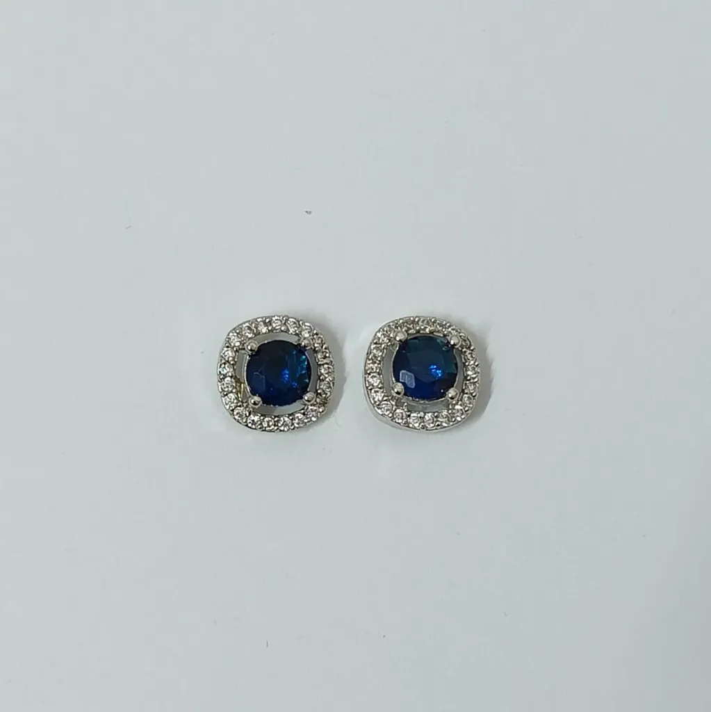 Silver Toned Coloured Stone Halo Stud Earrings