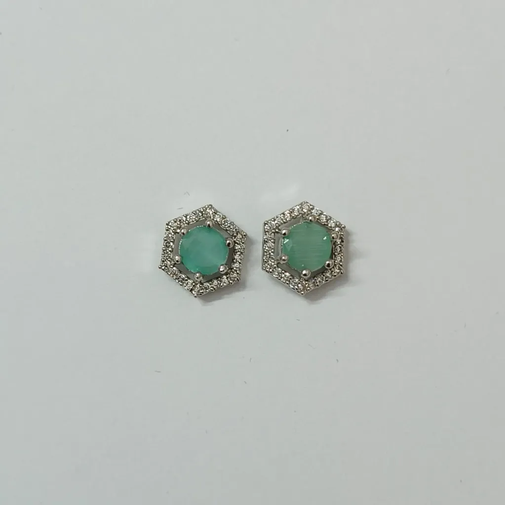 Silver-Toned Hexagon Halo Stud Earrings