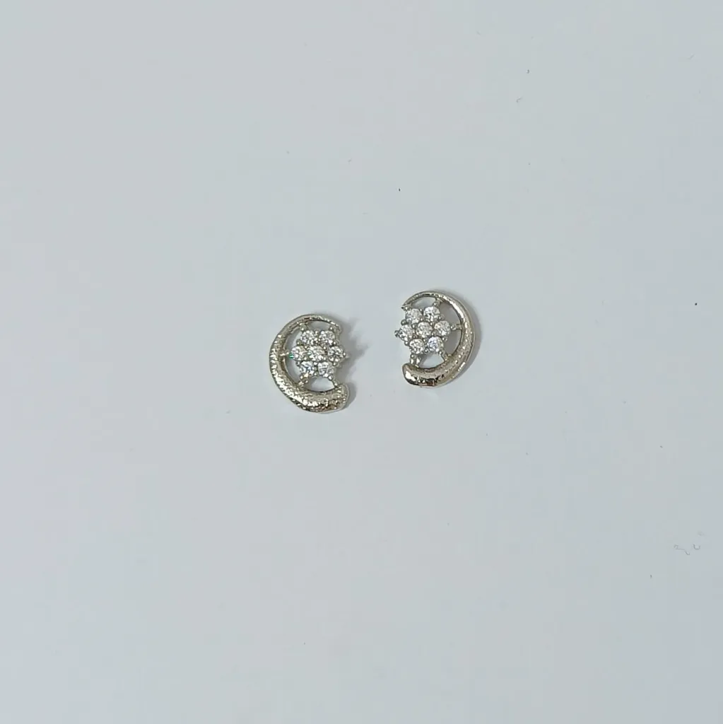 Silver-Toned Crescent Moon American Diamond Stud Earrings