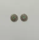 Emerald Glow Sunburst American Diamond Stud Earrings