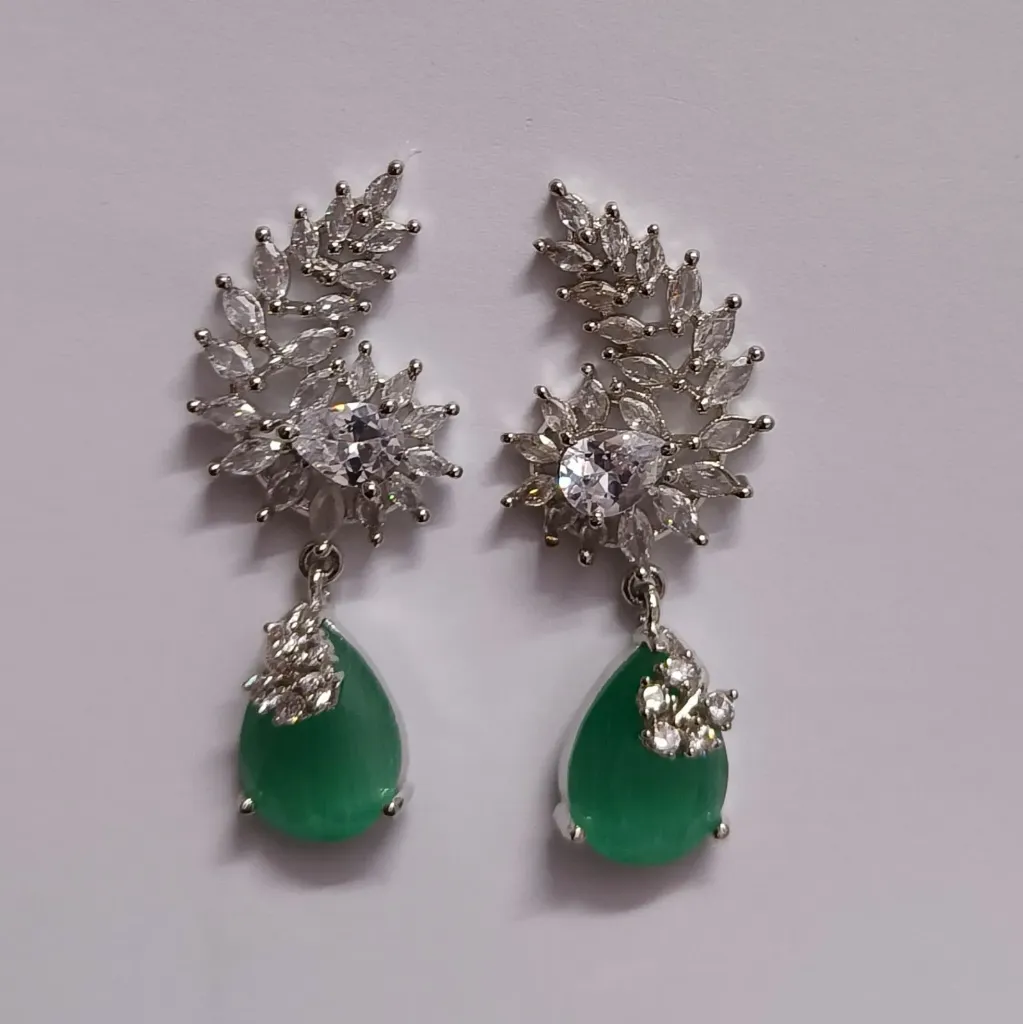 Coloured Teardrop American Diamond Drop Earrings