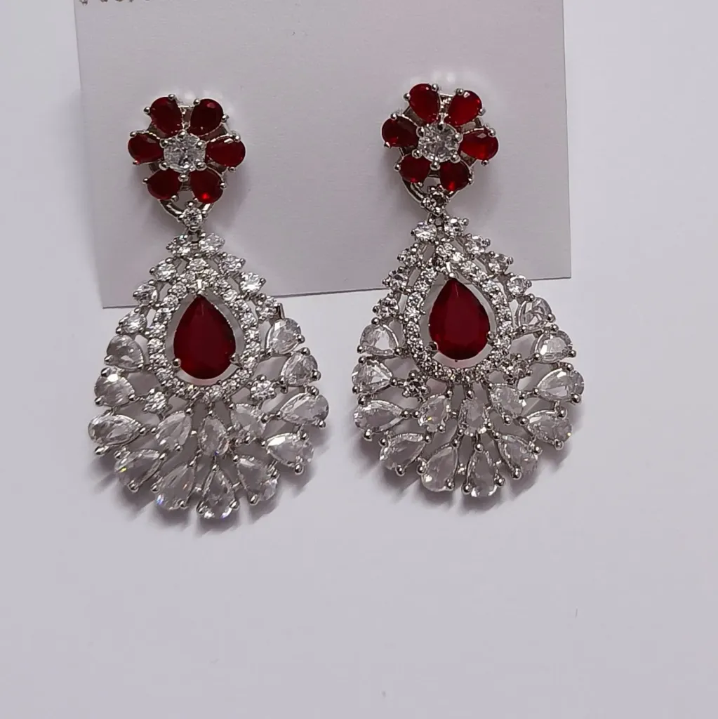 [ADES036] Ruby Red Teardrop American Diamond Statement Earrings