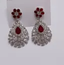 Ruby Red Teardrop American Diamond Statement Earrings