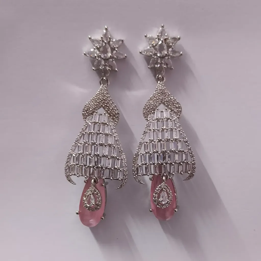 Cascading Baguette American Diamond Statement Earrings