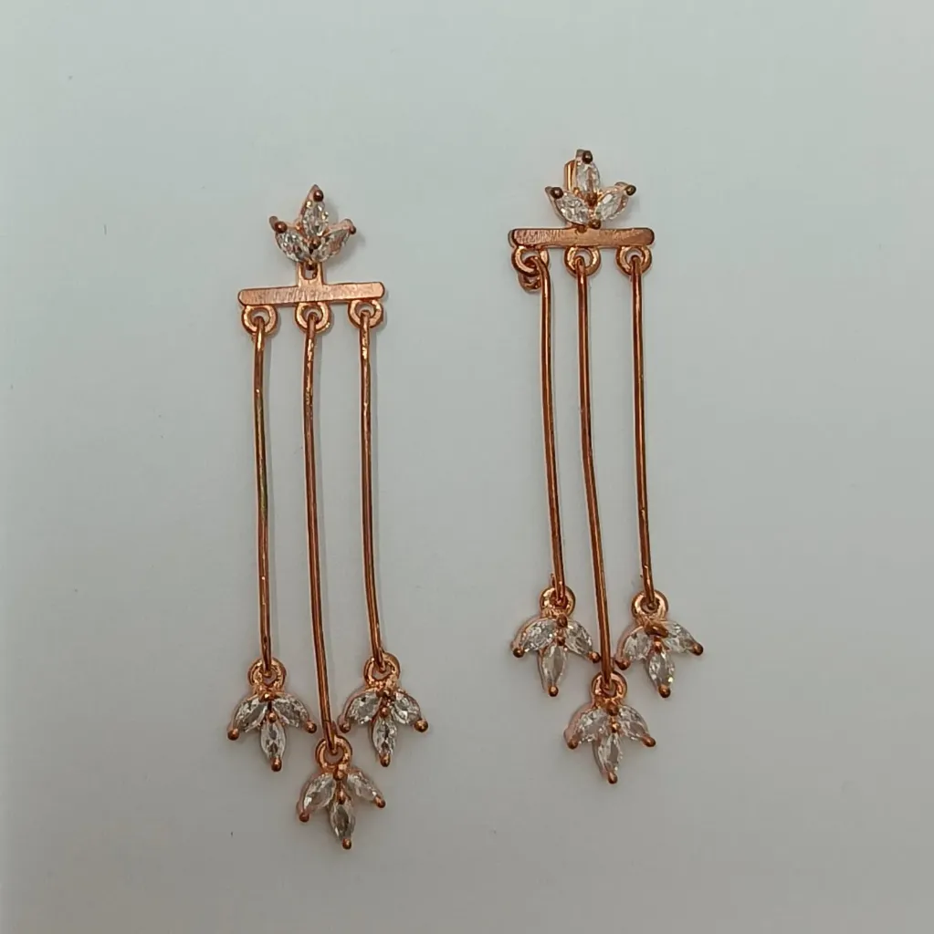 Rose Gold Floral Drop American Diamond Earrings