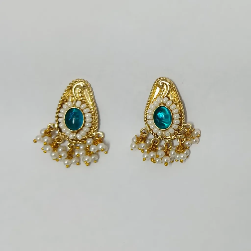 [KE001] Kashmiri Pearl Drop Studs (Blue)