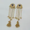 Kashmiri Long Pearl Chain Jhumka Earrings – Blue Accent