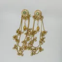 Kashmiri Pearl Cluster Long Earrings – Mint Stone Accent