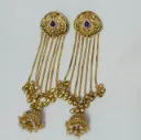 Kashmiri Long Earrings with Blue Stone & Jhumka Drops