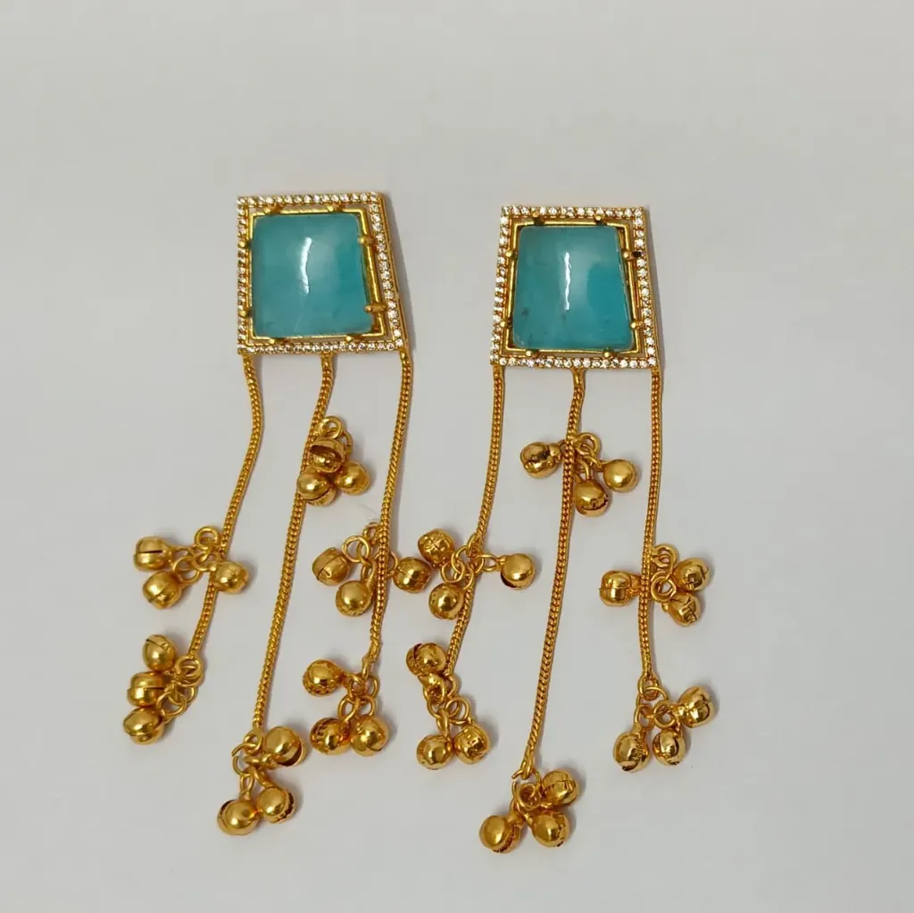 [KE008] Gold-Toned Long Jhumka Earrings with Chain Tassels