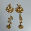 Gold-Toned Bird Motif Long Jhumka Earrings