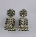 Oxidised Silver Hexagon Stud Jhumka Earrings