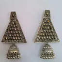 Oxidised Silver Triangle Panel Jhumka Earrings