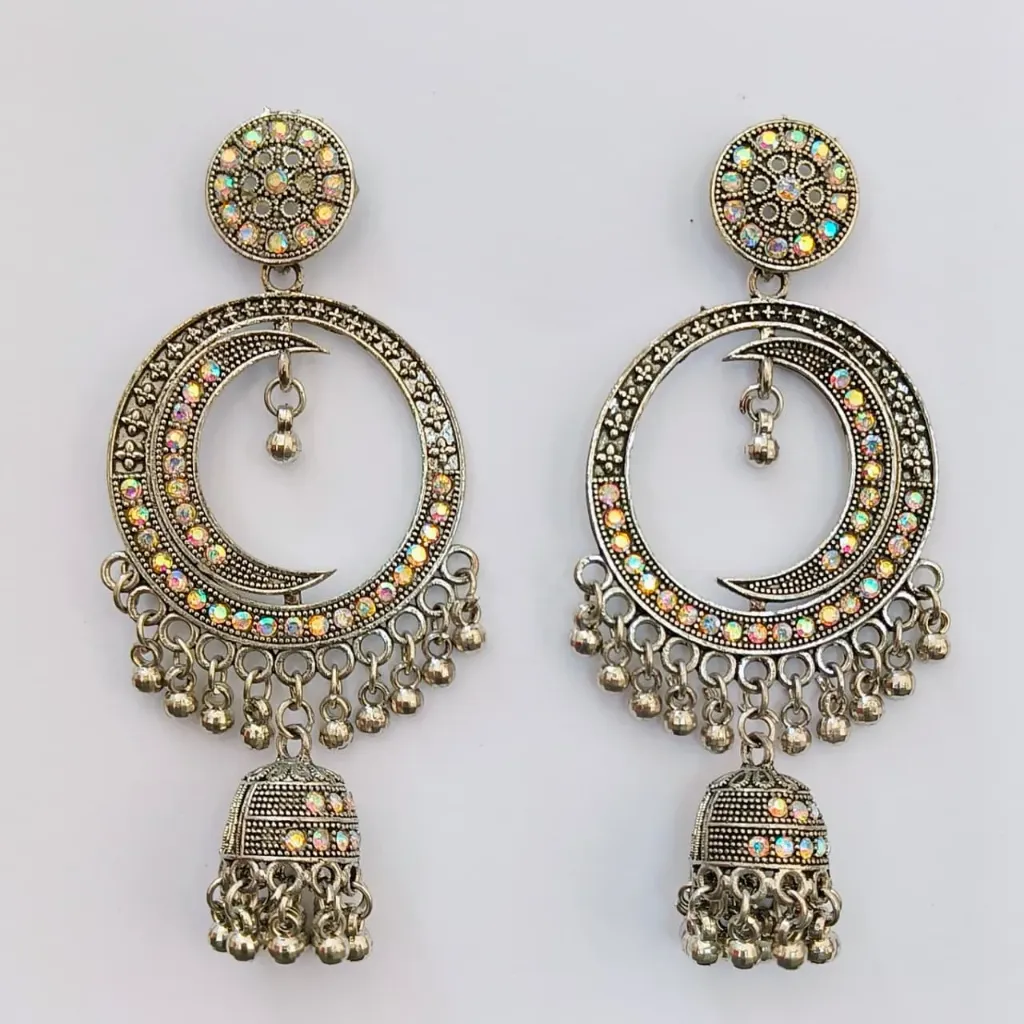 [OE004] Oxidised Silver Crescent Hoop Jhumka Earrings