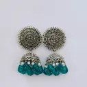 Oxidised Silver Disc Jhumka Earrings