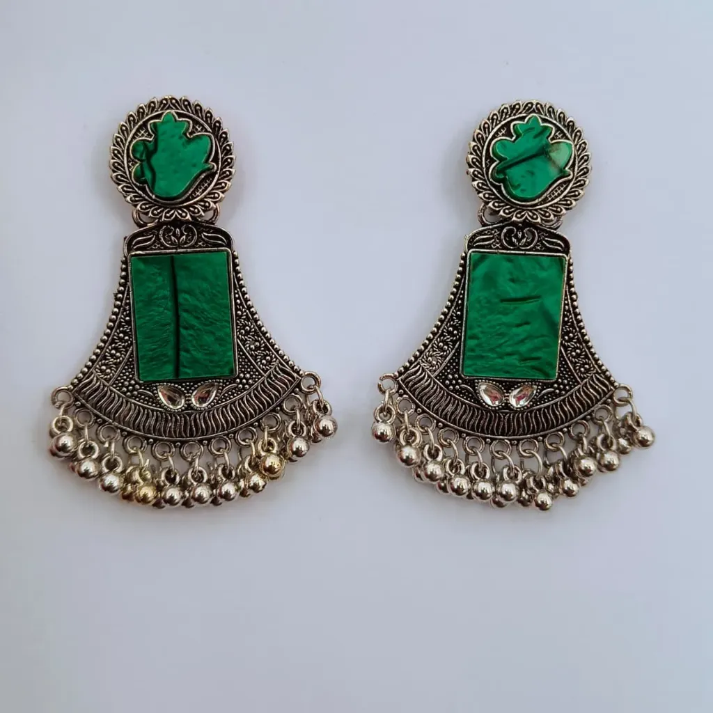 [OE007] Oxidised Statement Earrings (Green)