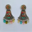 Oxidised Multicolour Floral Drop Earrings