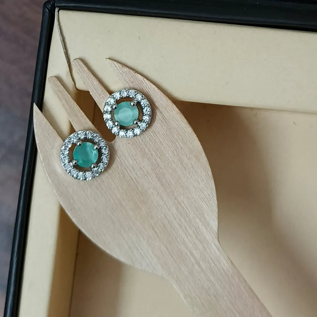 Silver-Toned American Diamond Halo Stud Earrings