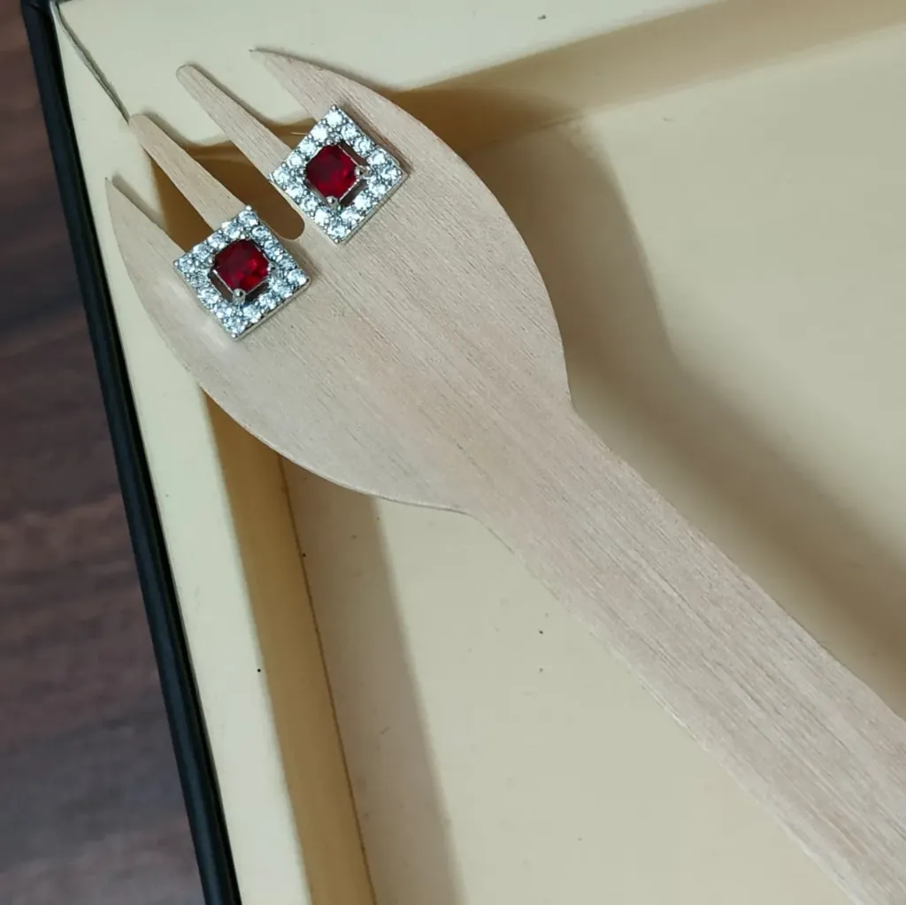 Silver-Toned Square American Diamond Halo Stud Earrings