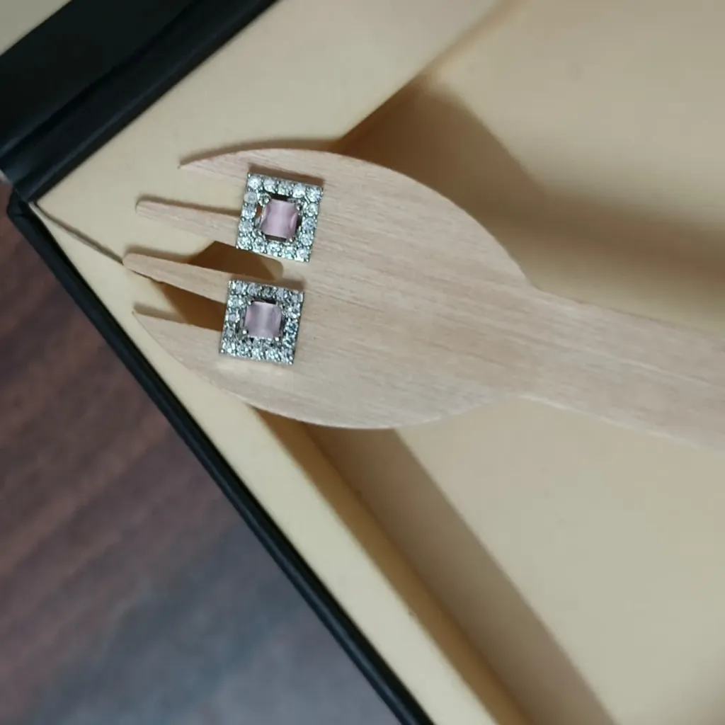 Silver-Toned Square American Diamond Halo Stud Earrings