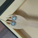 Silver-Toned Oval Cut Coloured Stone Halo Stud Earrings