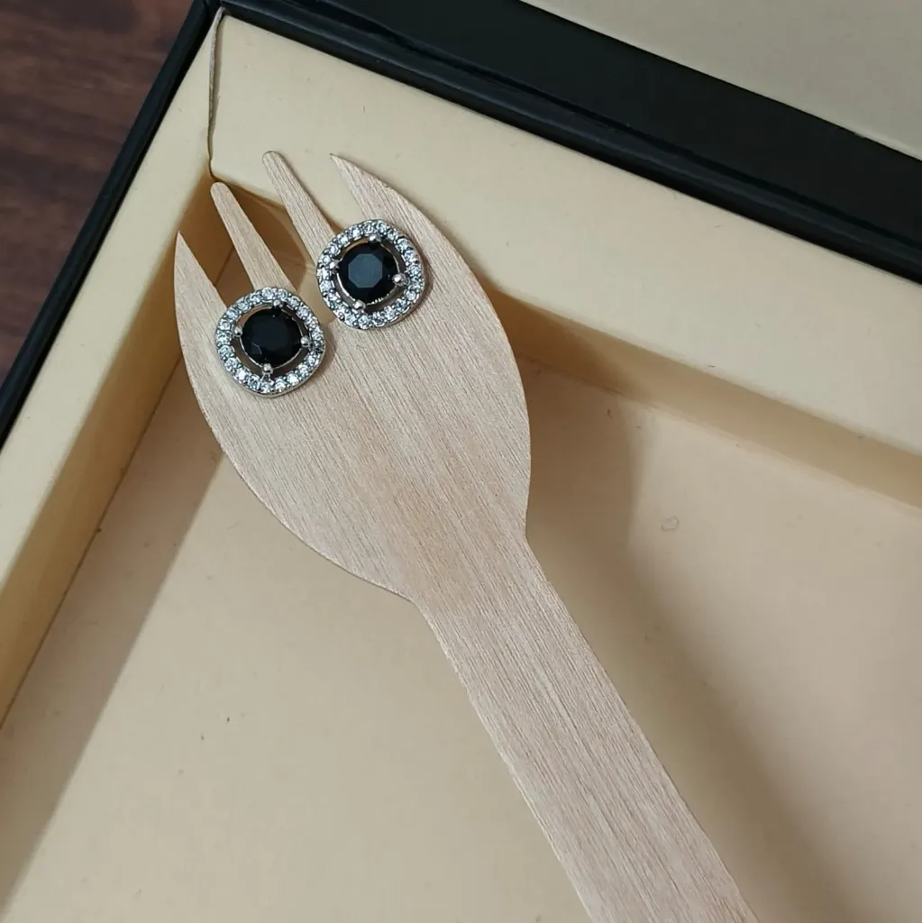 [ADES033] Silver Toned Coloured Stone Halo Stud Earrings
