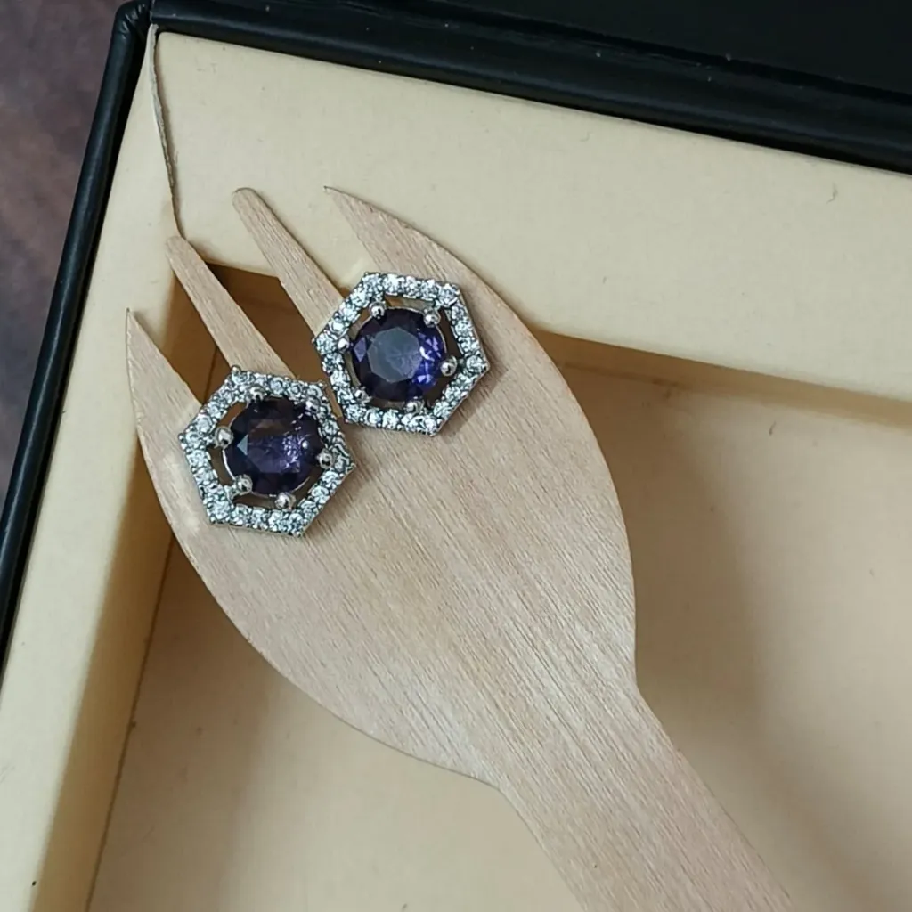 Silver-Toned Hexagon Halo Stud Earrings