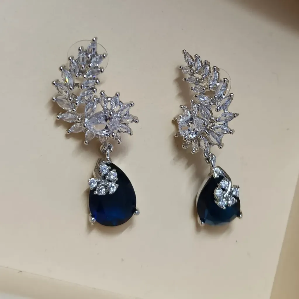 Coloured Teardrop American Diamond Drop Earrings