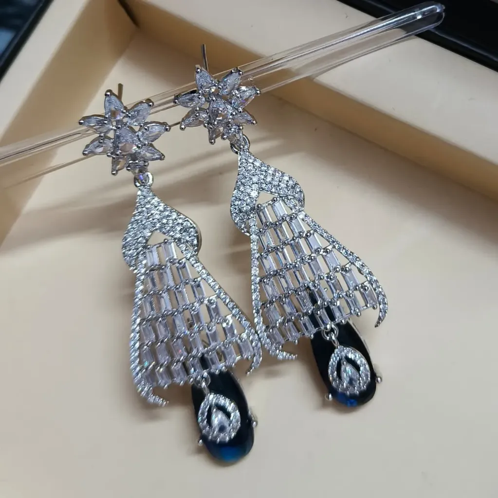 Cascading Baguette American Diamond Statement Earrings