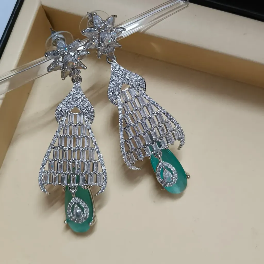 Cascading Baguette American Diamond Statement Earrings