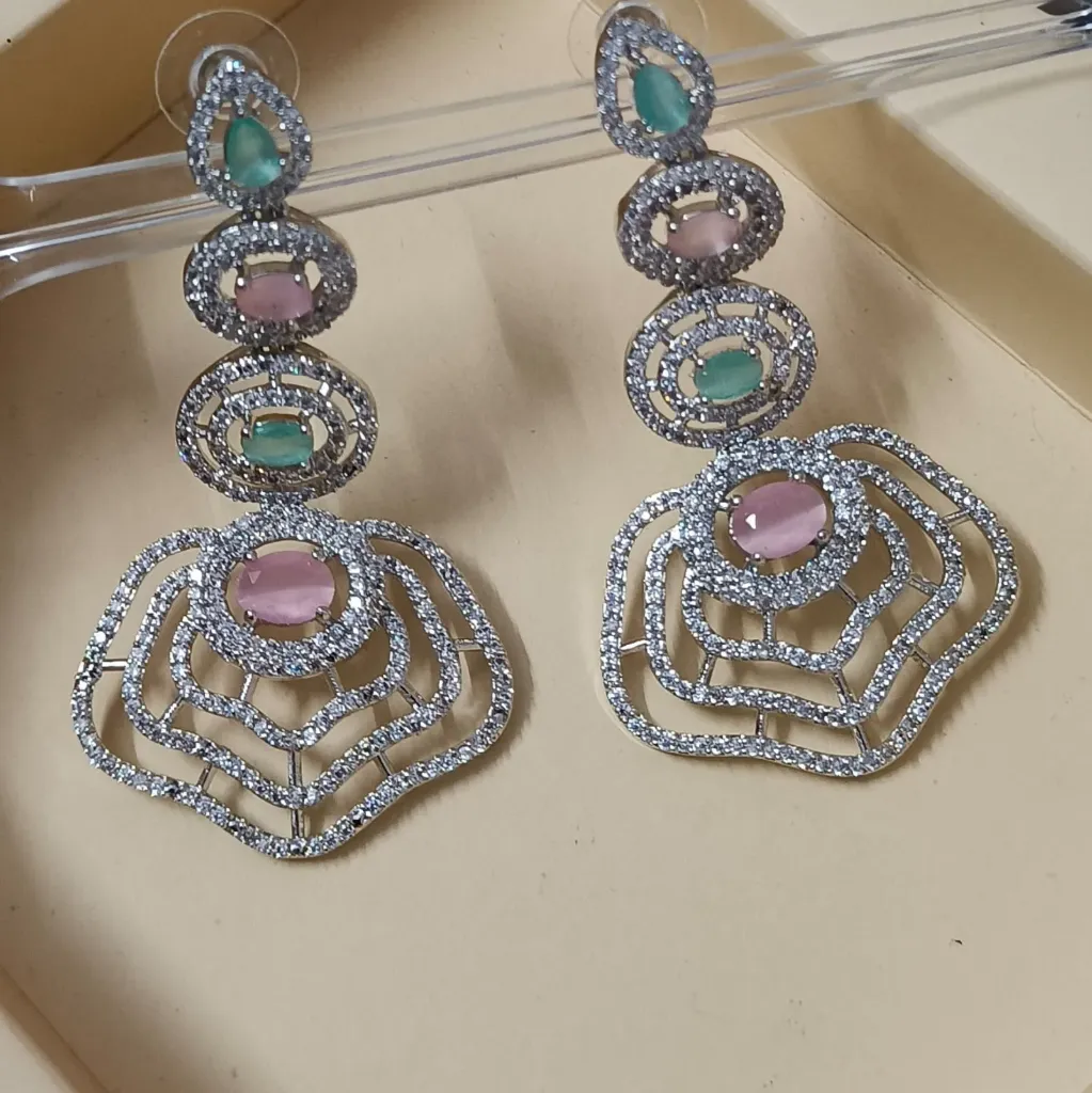Elegantly Layered American Diamond Statement Earrings
