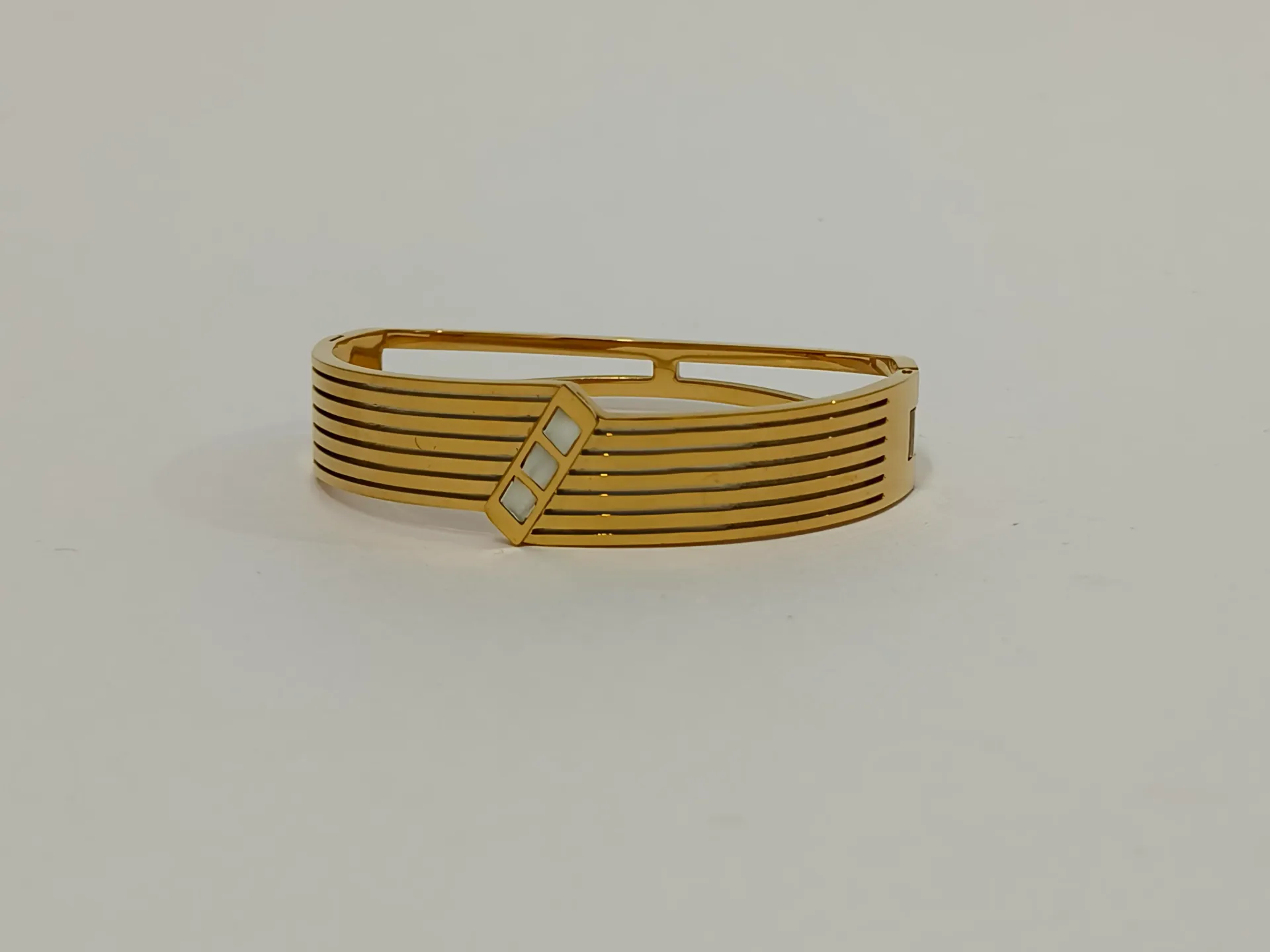 Ivory Enamel Geometric Accent Anti Tarnish Bracelet
